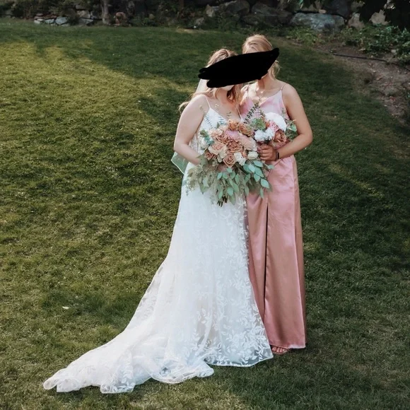 BIRDY GREY Catherine Dress Shiny Satin Desert Rose Size Large - Picture 3 of 9